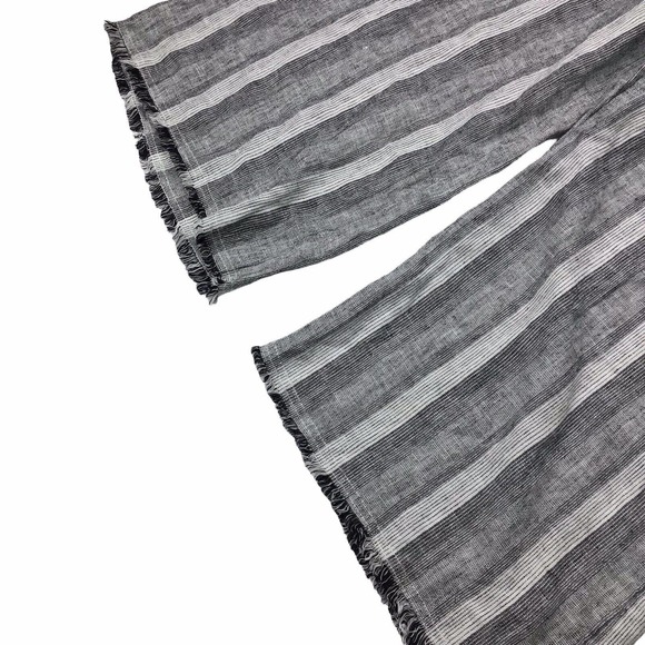 CASLON Black & White Stripe Linen Rayon Wide Leg Crop Pants Raw Hem Tie Waist XL - Picture 4 of 6